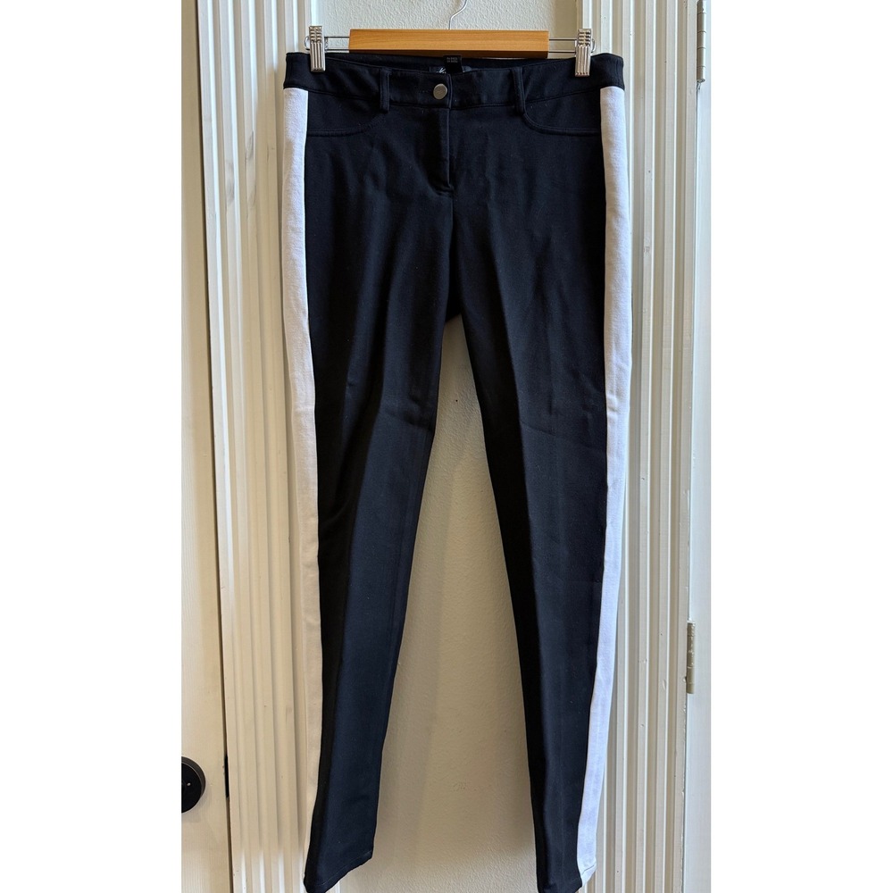 Kenneth Cole New York Womens Black Pants White Stripe Side Zip Fly Size 4 EUC